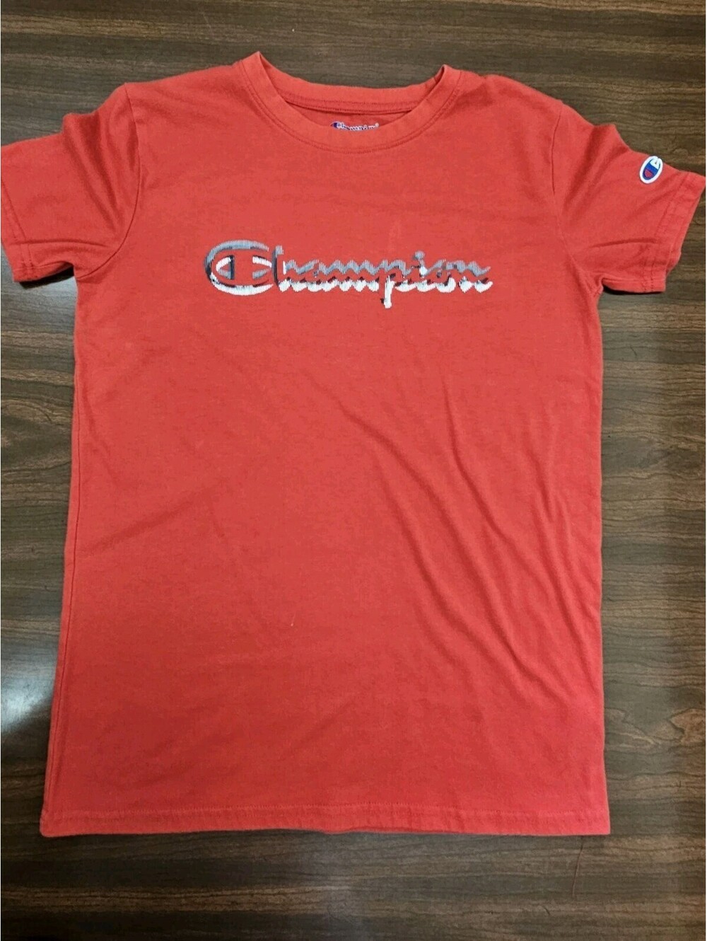 Champion XL Red Short Sleeve T Shirt Script Logo Crewneck Athletic Casual Tee